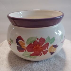 Vintage FTD Ceramic Cream w/Purple & Colorful Floral Pattern Planter Flower Pot